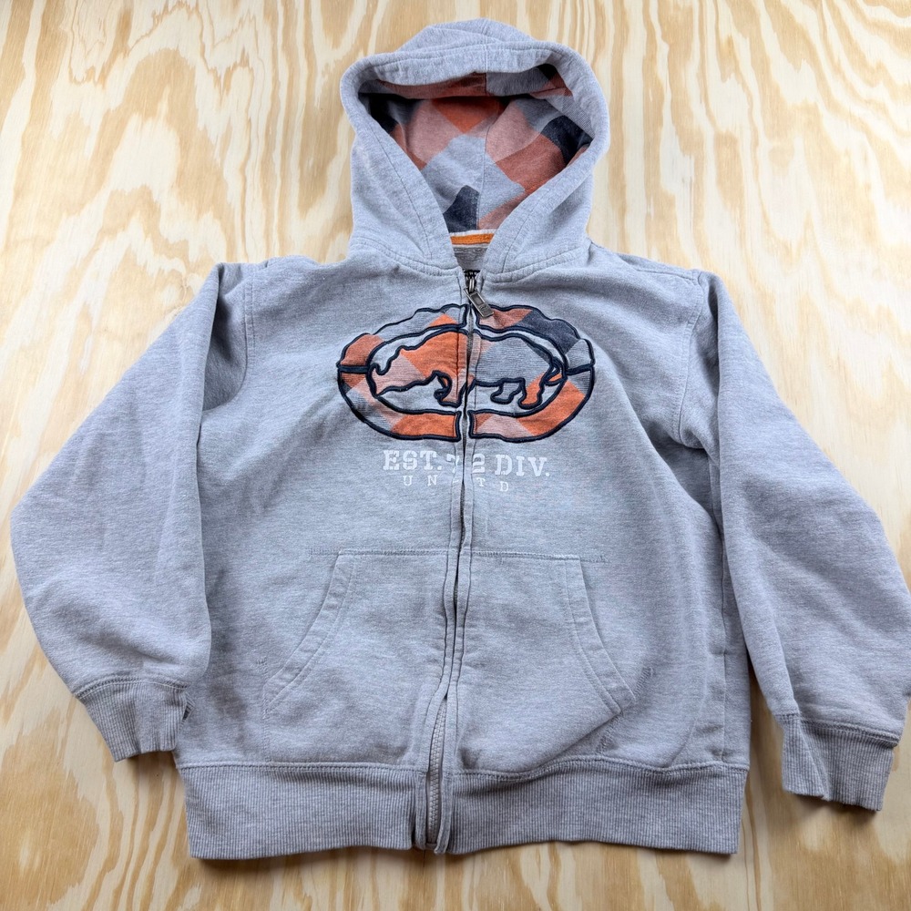 Y2k Ecko Unltd Boys Gray Full Zip Rhino Logo Hoodie Sweatshirt Size S P/P